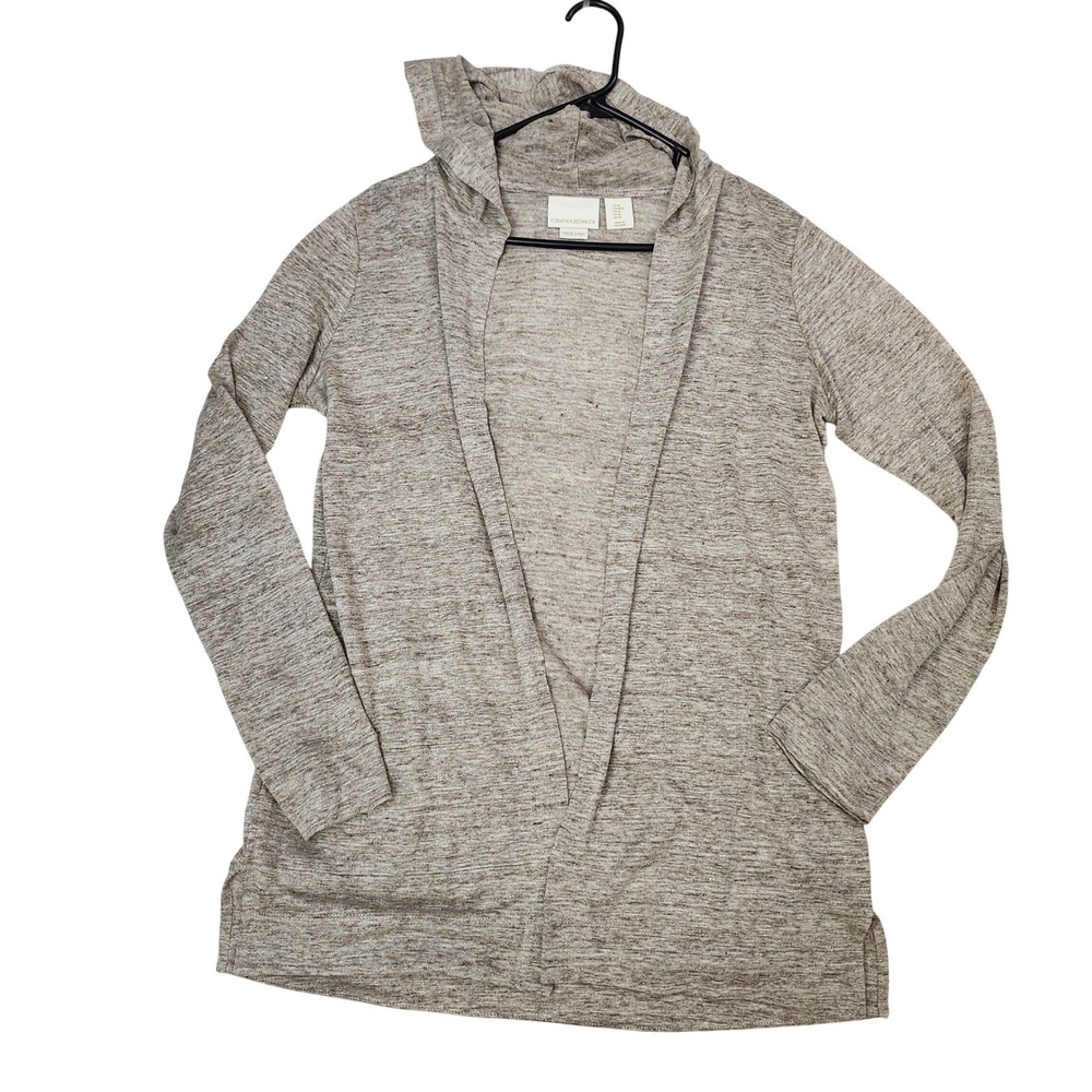 Cynthia Rowley 100% Linen Hooded Open Front Cardigan Oatmeal Summer M Natural